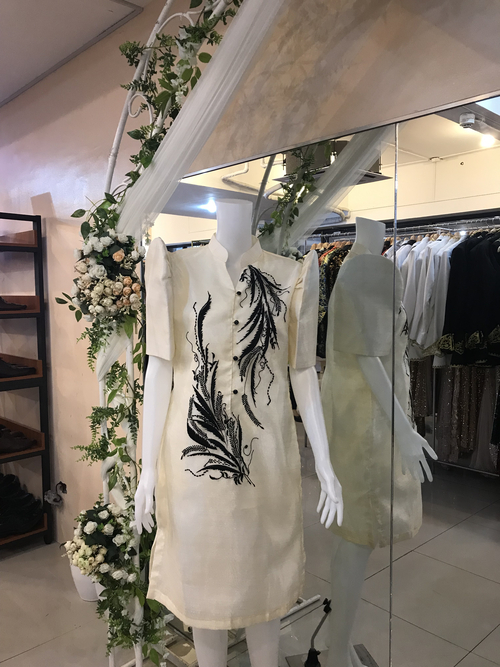 Black Leaf Design Modern Mestiza Filipiniana Dress