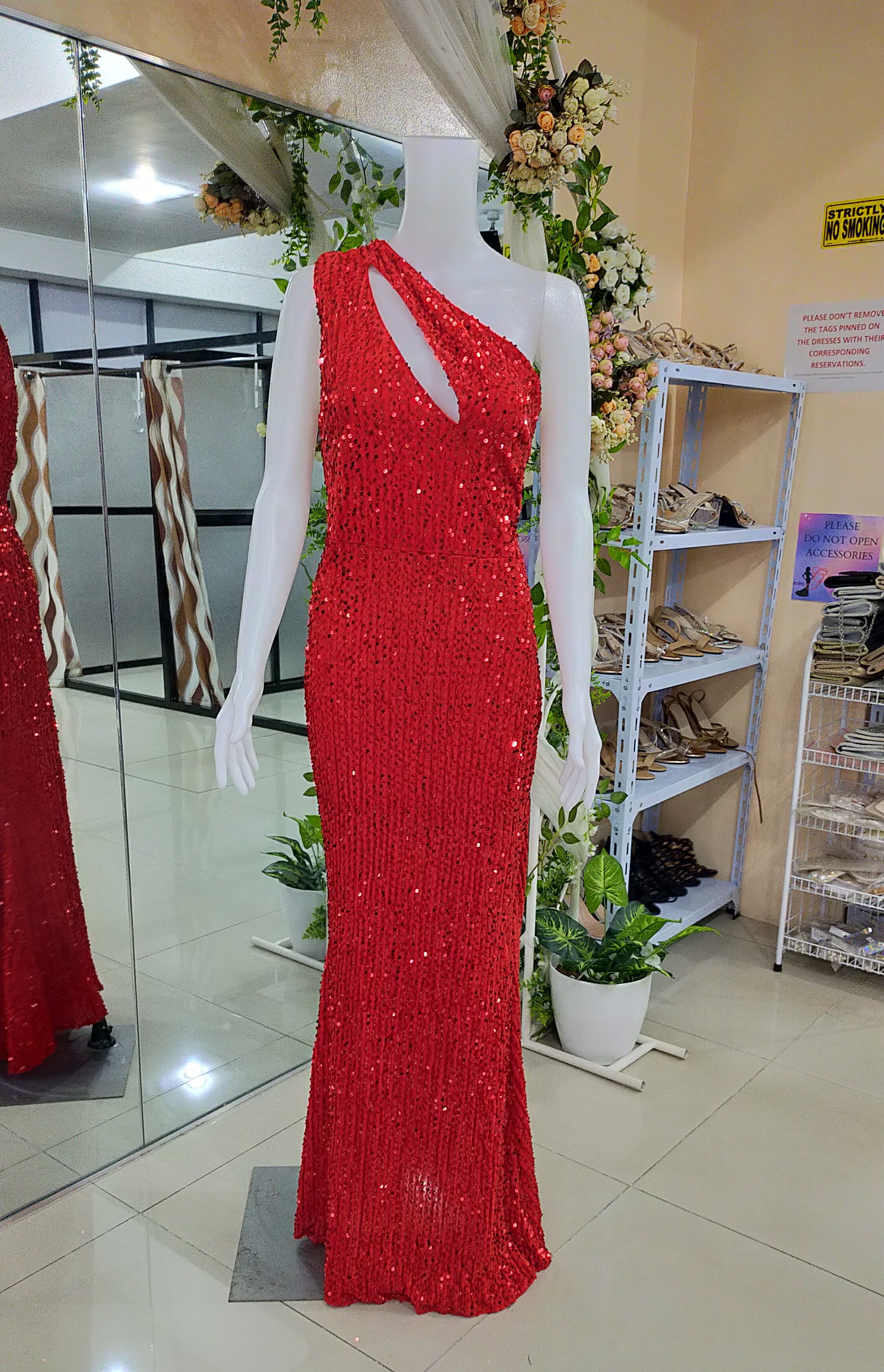 PLUS SIZE Red One Shoulder Full Sequined Glittery Long Gown