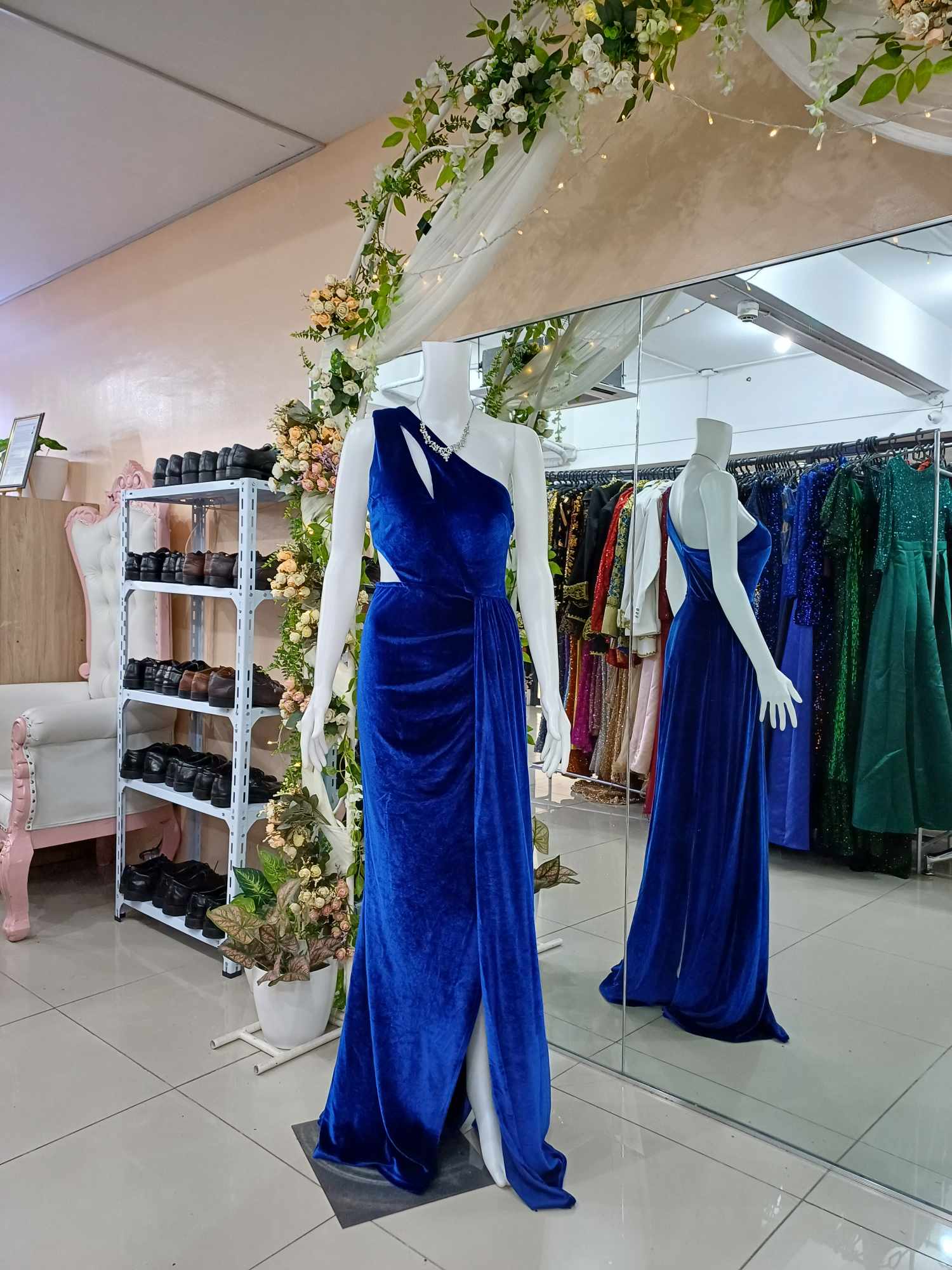 Royal Blue One Shoulder Sexy Velvet Long Gown