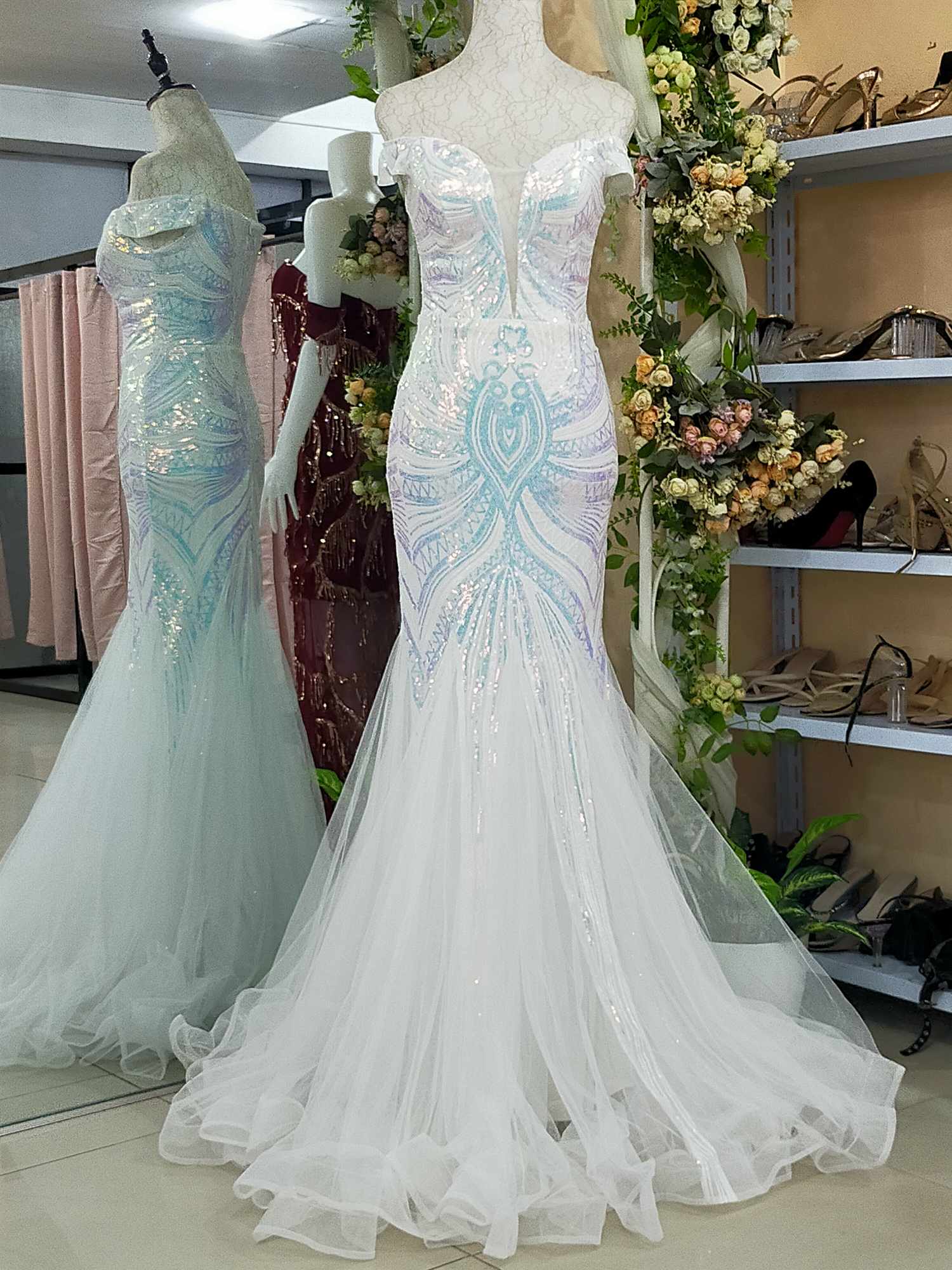 Faeriesty Baby Blue Sequins Glittery Mermaid Wedding Gown