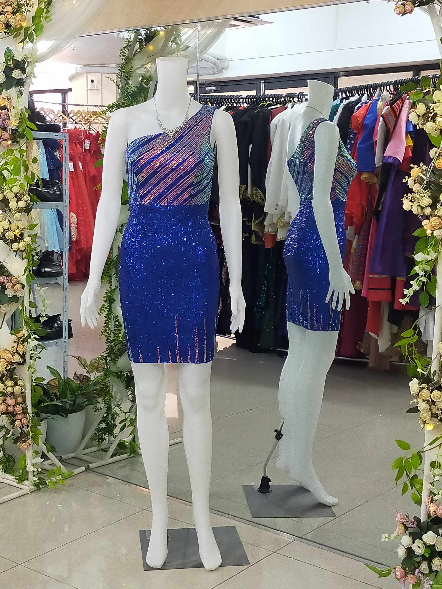 Royal Blue One Shoulder Sequins Glittery Cocktail Dress