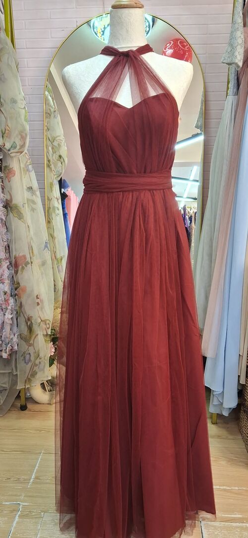Maroon Tulle Bridesmaid Gown  (#9 )