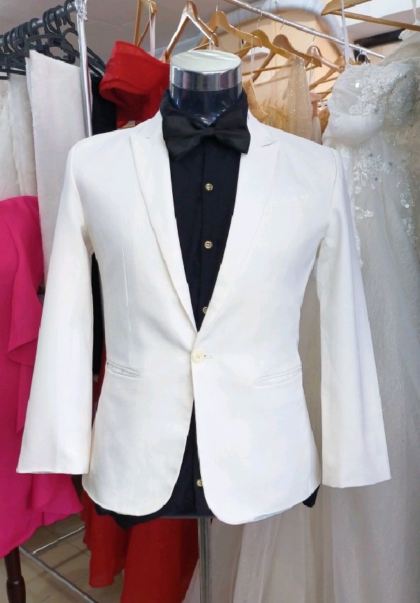 All White One Button Tuxedo Suit Set