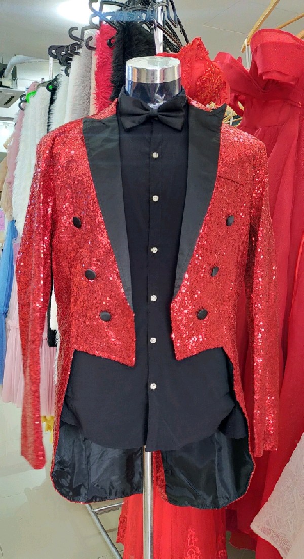 Red Fully Sequined Glittery Tailcoat Tuxedo Suit