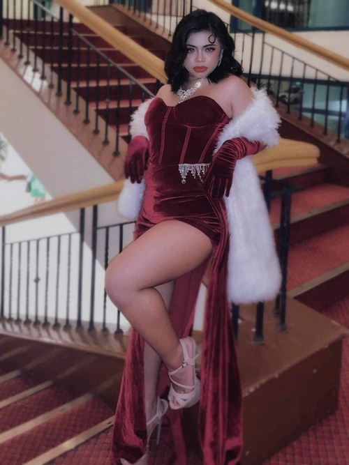 Glamorous Split Thigh Silver Waist Red Velvet Off Shoulder Evening Dress