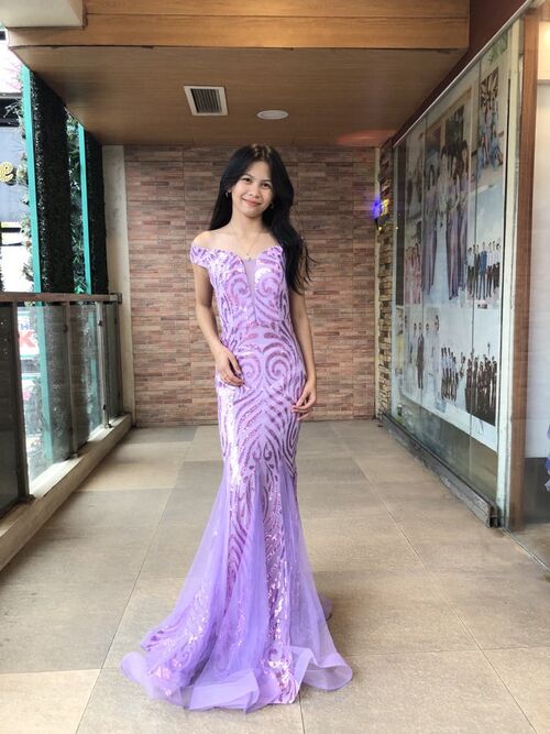 Lavender Sequins Sexy Off shoulder Bodycon Mermaid Gown