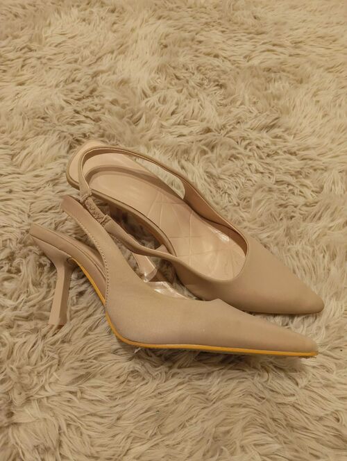 Nude Matte Pointed-Toe Slingback Stiletto Heels