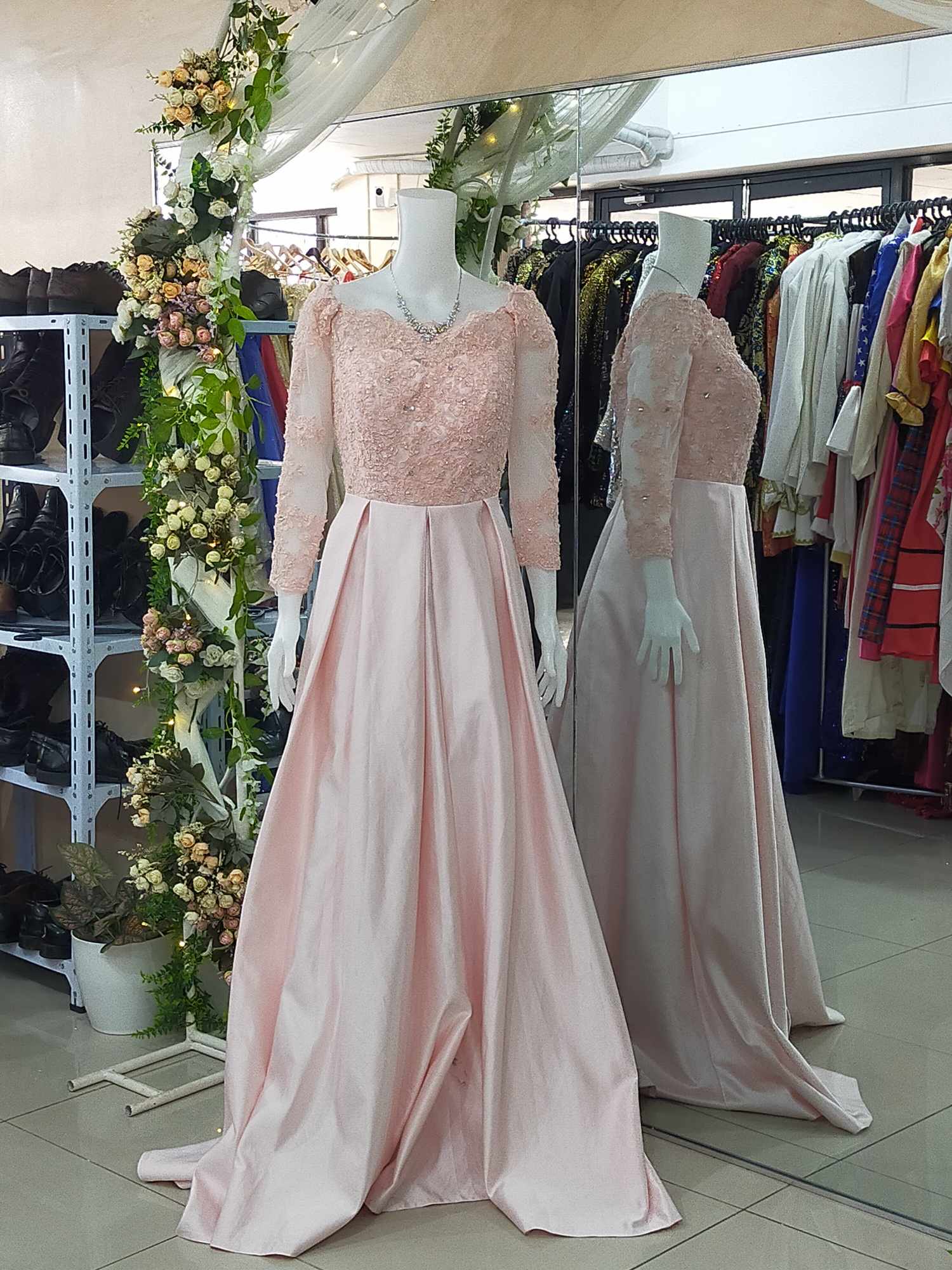 Plus Size Old Rose Lace Up Satin Skirt Mother Gown