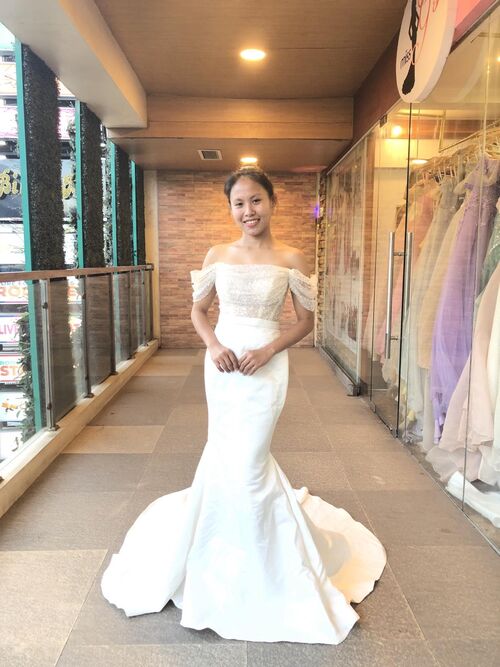 MInimalist Off Shoulder Satin Mermaid Wedding Gown