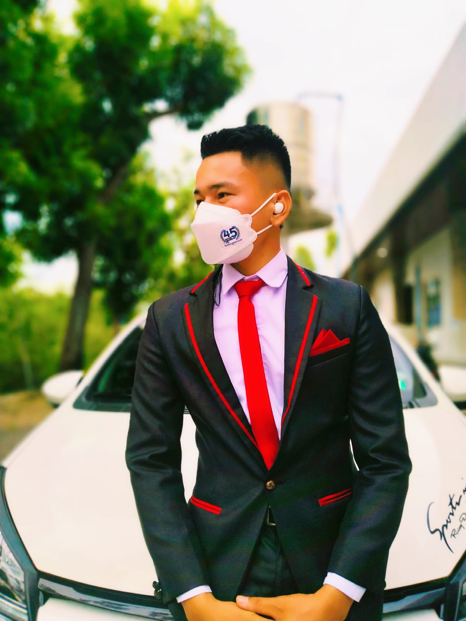 Black Red Ribbon Pocket - E Tuxedo Suit Set