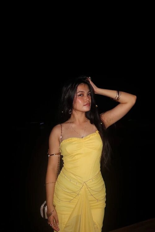 Yellow Spaghetti Strap Front Ruffle Long Dress