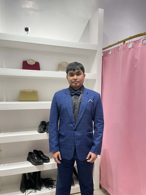 Navy Blue Checkered One Button Suit