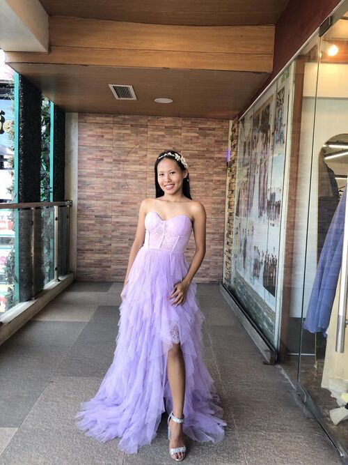 Tube Purple Lavender Ruffle Tulle Long Gown