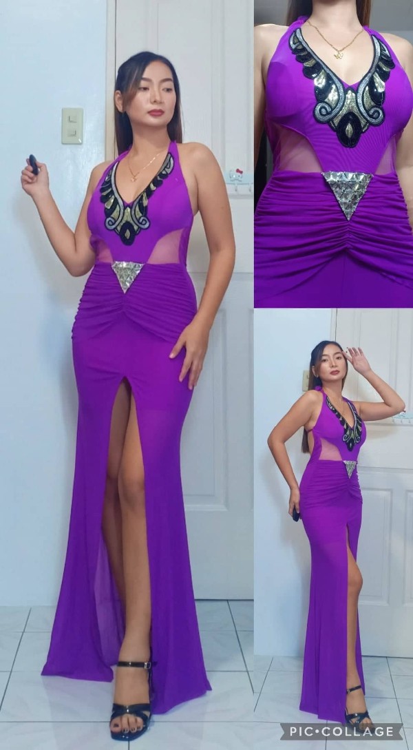 Sexy Violet Halter Front Slit Gown