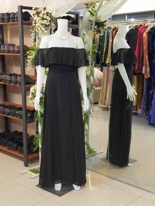 Black Offshoulder Chiffon Slit Bridesmaid Gown