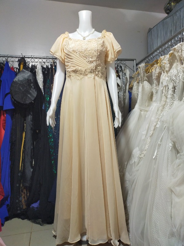 PLUS SIZE Light Nude Stretch Sleeves Mother Gown