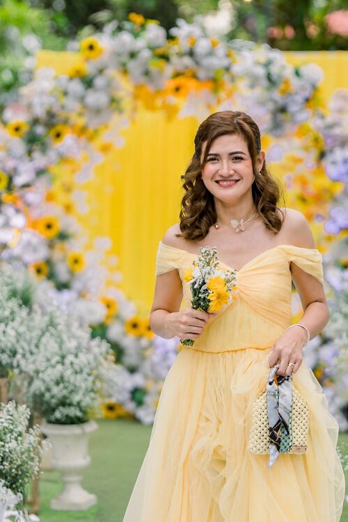 Pastel Yellow Tulle Bridesmaid Gown (#1)