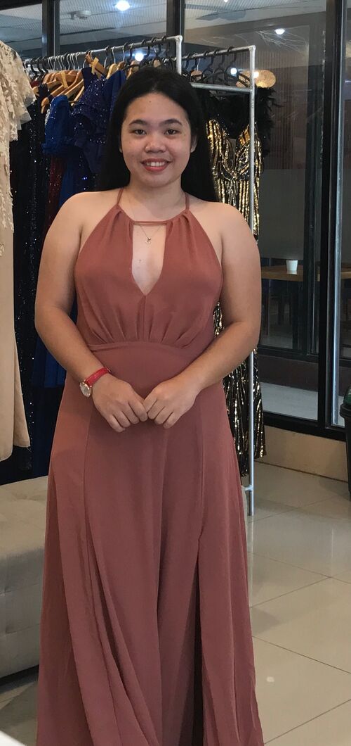 Halter Old Rose Cleavage Bridesmaid Long Gown