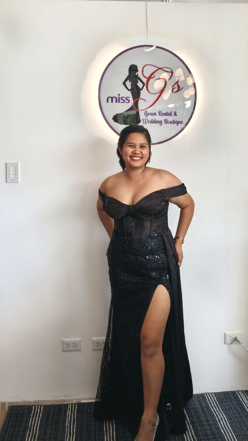 Plus Size Black OffShoulder Floral Corset Long Gown