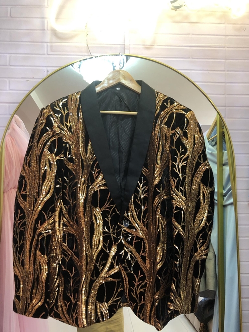 Black Gold Full Root Suit Sequins