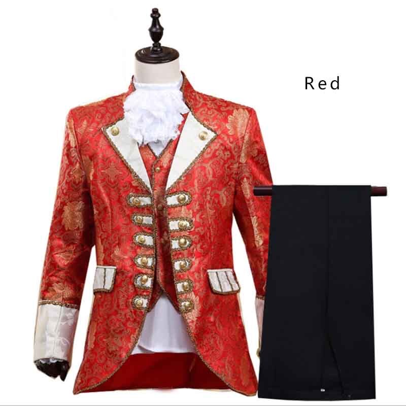 Plus Size Red White Glittery Prince King Victorian Theather Cosplay Suit Tuxedo Costume