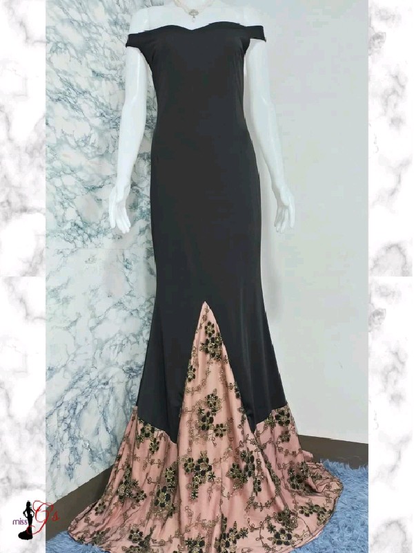 Offshoulder Peach Seam Long Gown