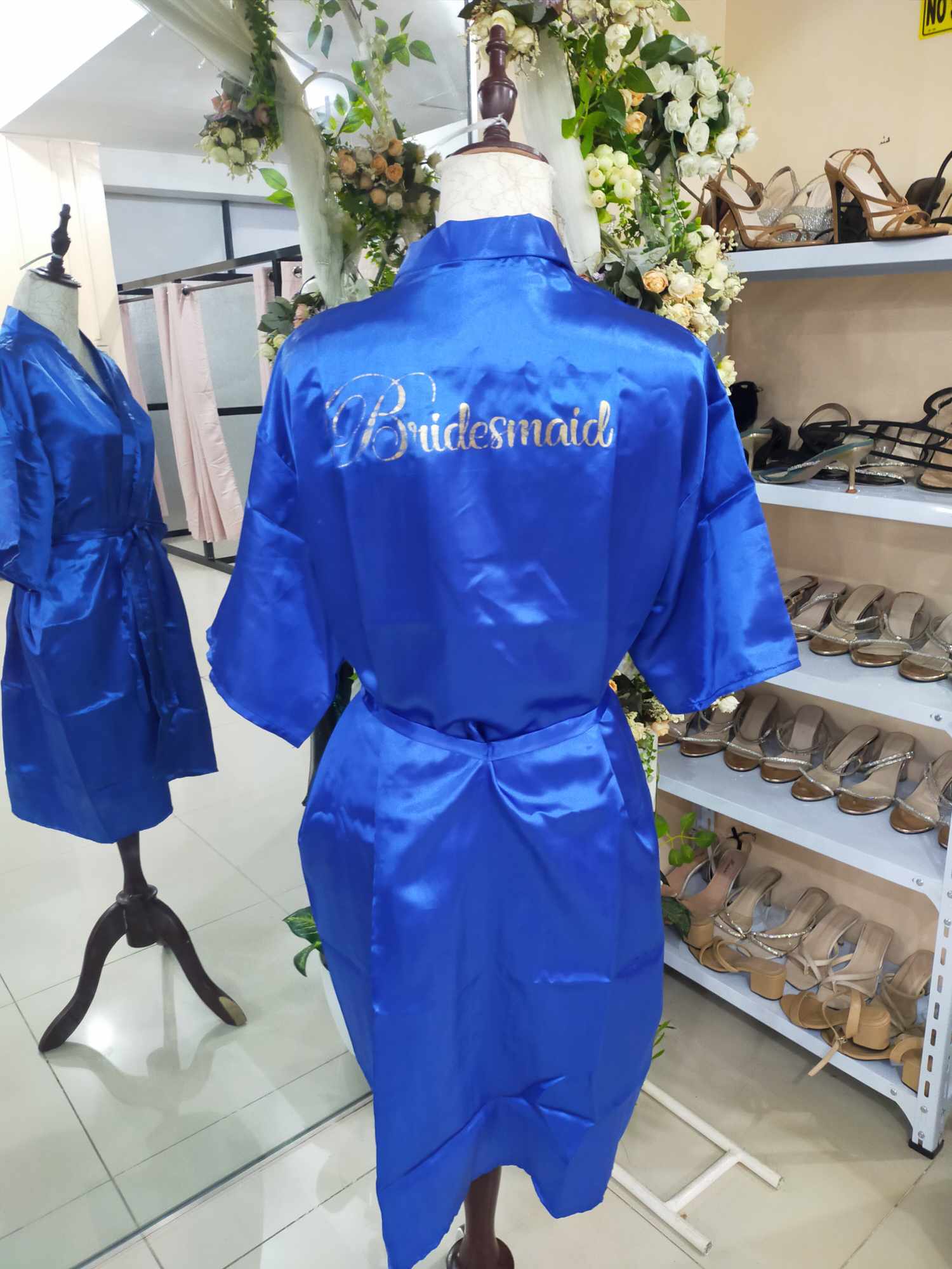 Royal Blue Satin Robe Printed- Bridesmaid