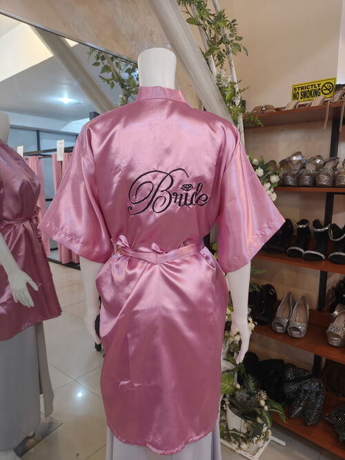 Old Rose Satin Robe Black Embroidered - Bride