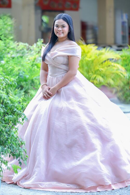 Simple Peach Offshoulder Ball Gown