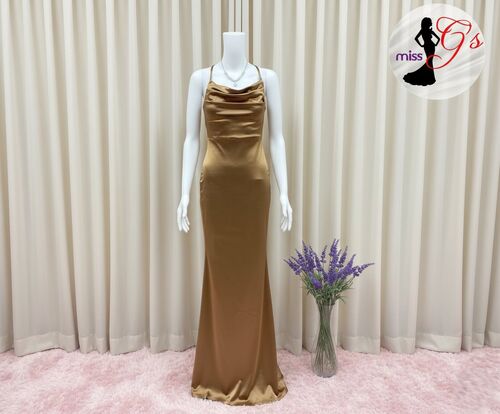 Gold Spag Satin Bodycon Bridesmaid Gown