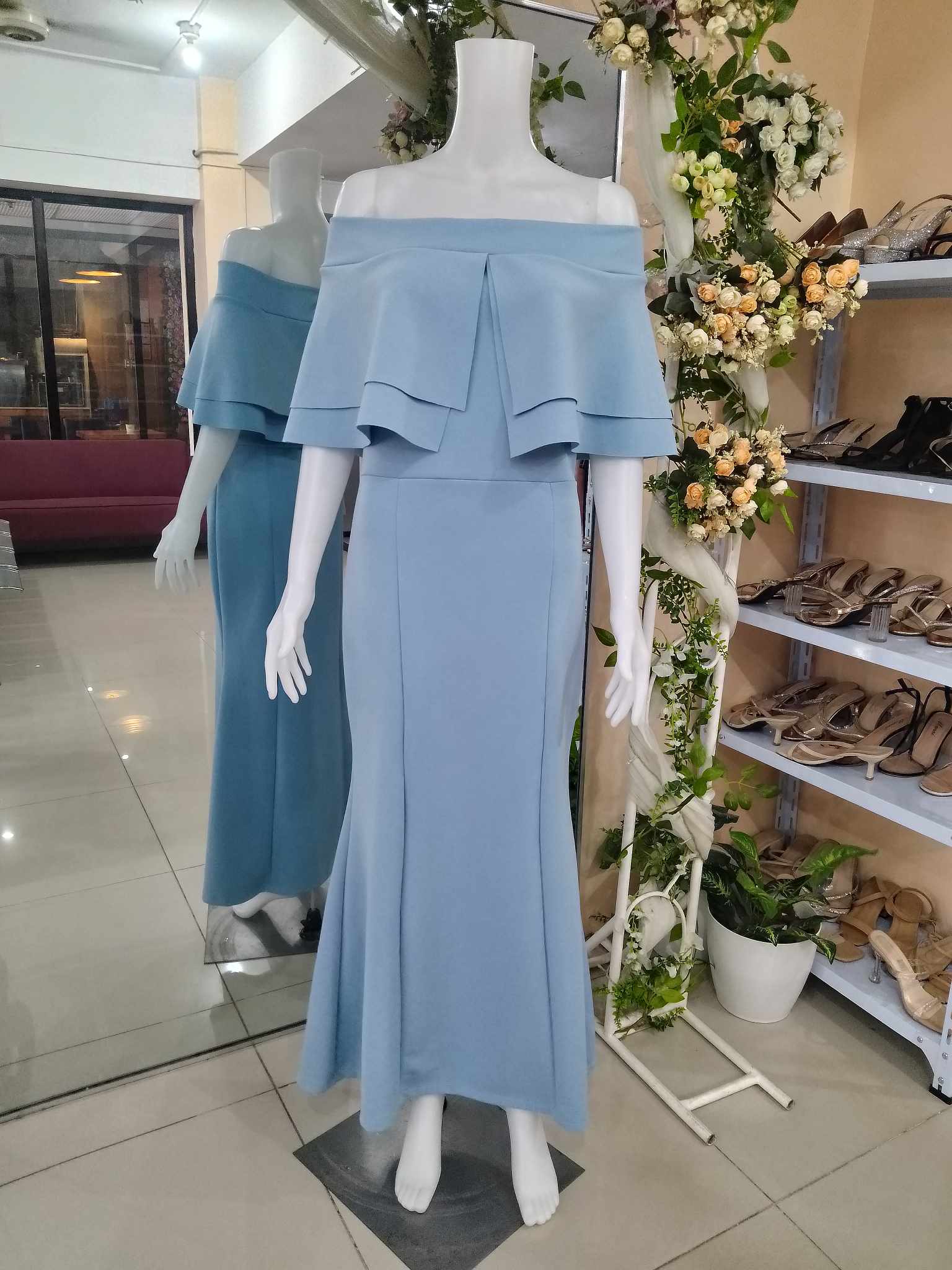 Off Shoulder Powder Blue Mother Long Gown