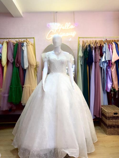 Plus Size Mesh Cleavage Off shoulder Wedding Gown