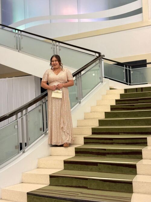 Plus Size Champagne Elastic Sequin Bridesmaid Gown 
