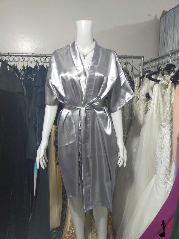 Silver Grey Bridal Satin Robe (PLAIN)
