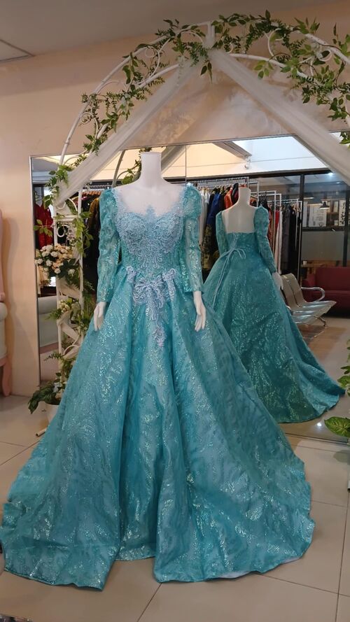Aqua Blue Crystal Cinderella Ball Gown