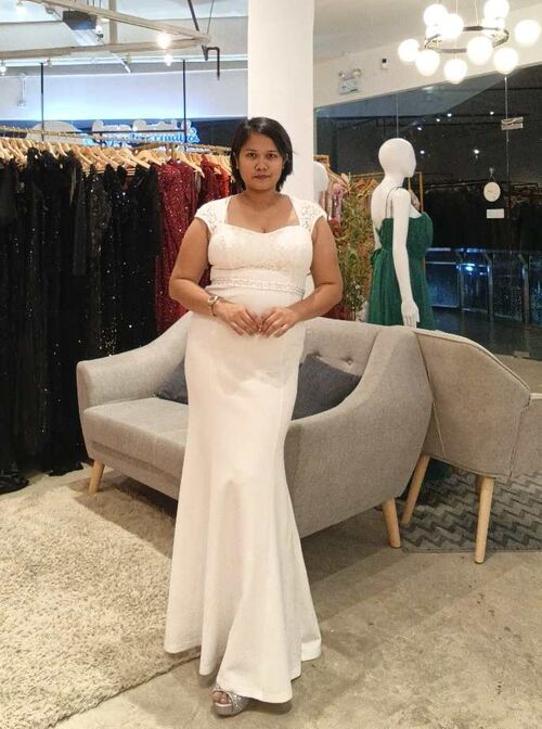 White Plus Size Rhinestone Belt Mermaid Wedding Gown