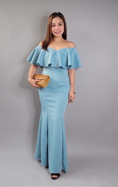 V-neck Powder Blue Mother Gown