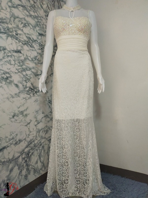 (SALE) White Turtleneck Lace Civil Wedding Gown