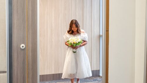 Civil Plus size off shoulder cocktail wedding dress