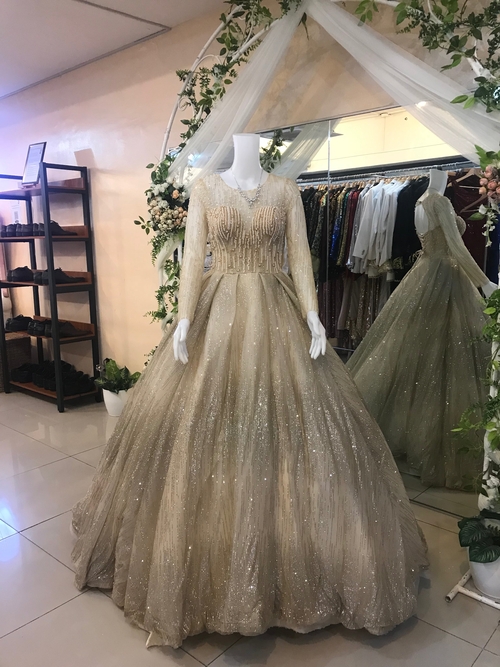 (SALE) Gold Glittery Longsleeves Ball Gown