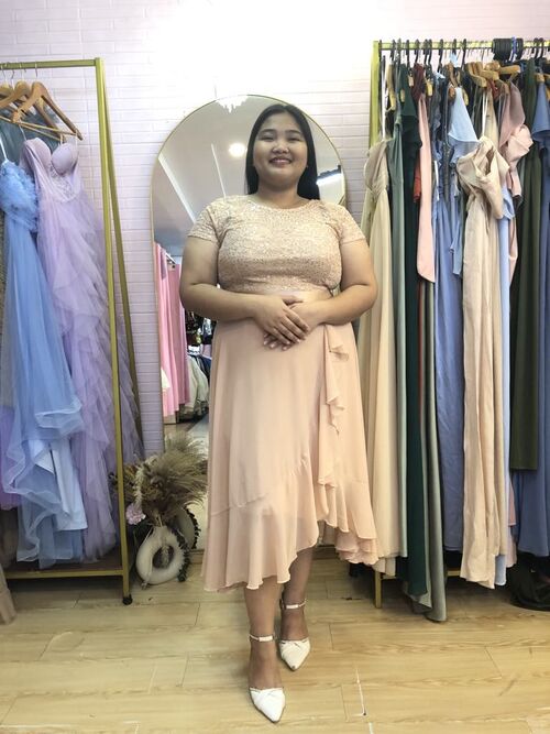 Champagne Lace Contrast Chiffon Mother Gown