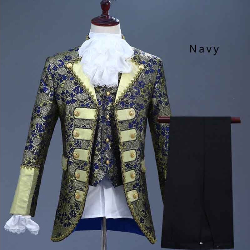 Plus Size Gold Blue Glittery Prince King Victorian Theather Cosplay Suit Tuxedo Costume