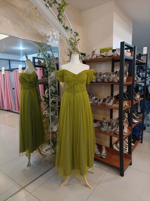 Olive Green Tulle Bridesmaid Gown ( #1 )