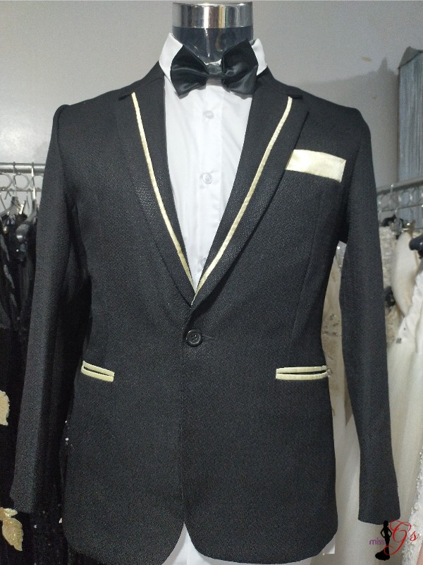 Gradient Black Yellow Thick Line Pocket - E Tuxedo Suit Set