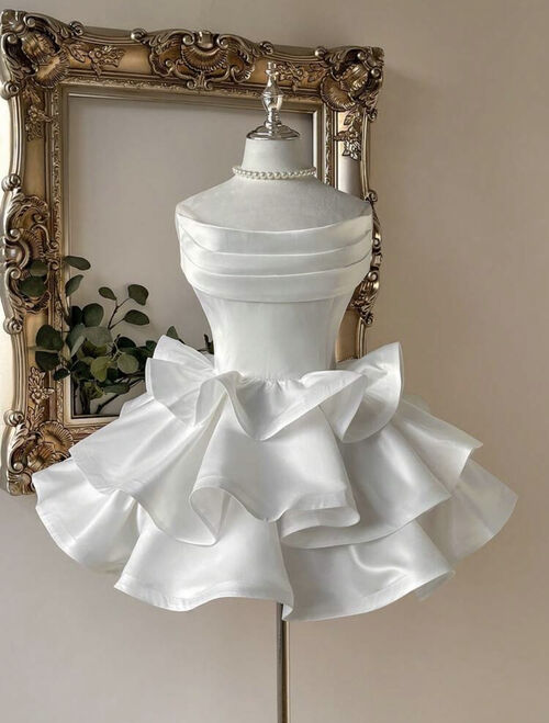 White Tube Tiered Ruffle Cocktail Dress