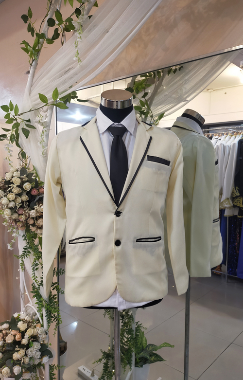 Cream Black Line Pocket - E Tuxedo Suit Set