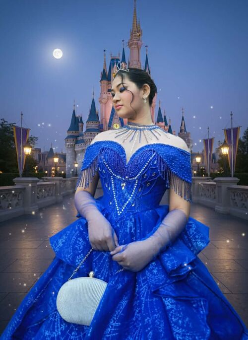 Royal Blue Off Shoulder Tassel with Choker Neckline Ball Gown 