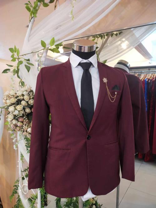 Burgundy Black Ribbon Pocket - E Tuxedo Suit Set