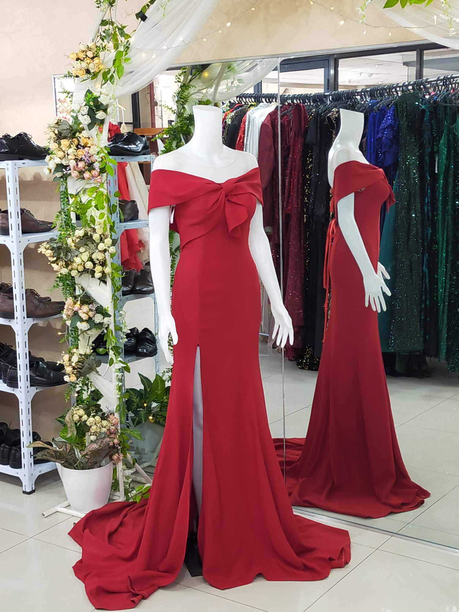 Red Ribbon Front Pageant Long Gown