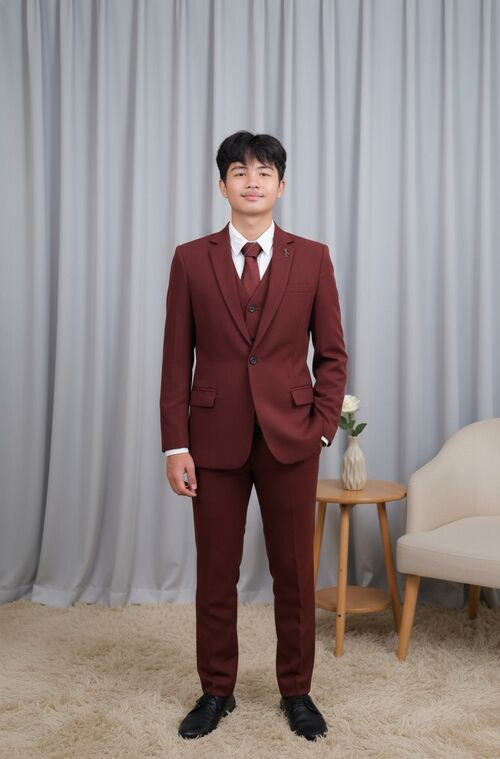 Maroon Groomsman with Vest Suit Set